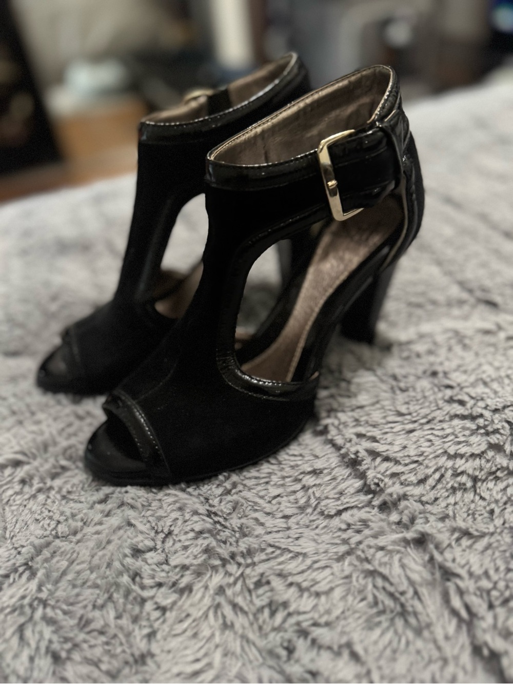 Sofft Black Open-Toe Ankle Strap Heels